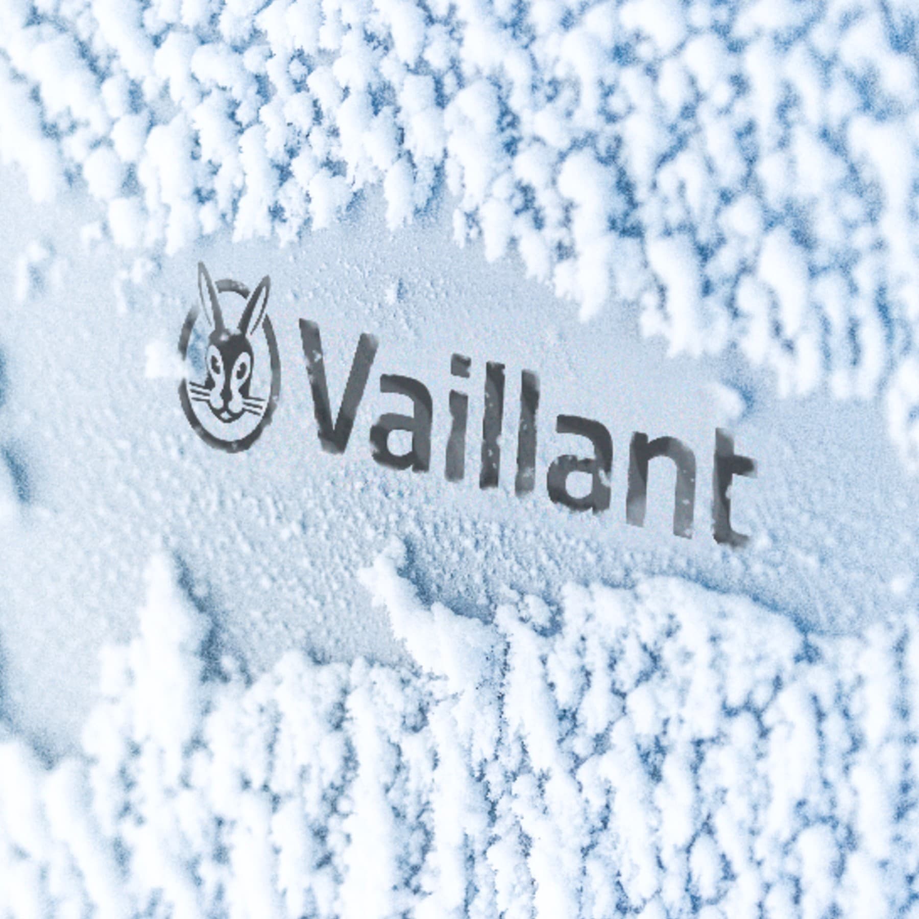 Vaillant logo na toplotnoj pumpi prekrivenoj snijegom